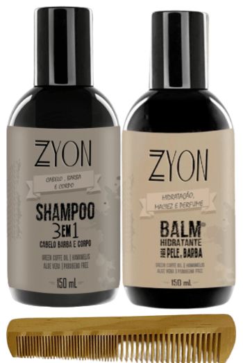 Kit para Barba Shampoo Balm e Pente Duplo
